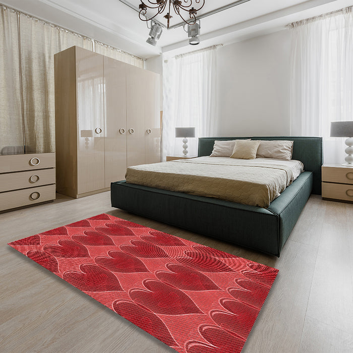 Patterned Red Rug in a Bedroom, pat3106rd