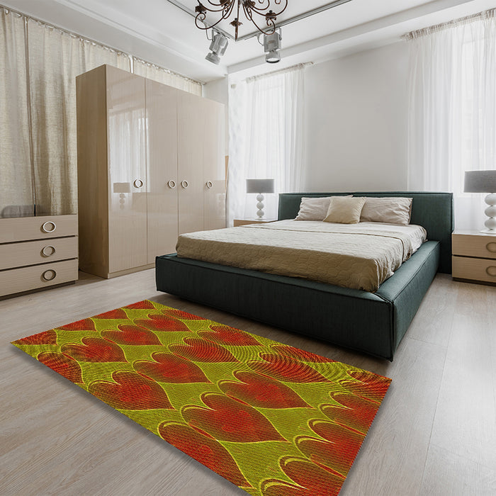 Patterned Red Rug in a Bedroom, pat3106yw