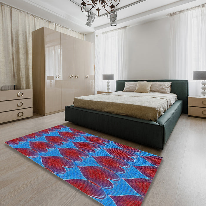 Machine Washable Transitional Blue Rug in a Bedroom, wshpat3106