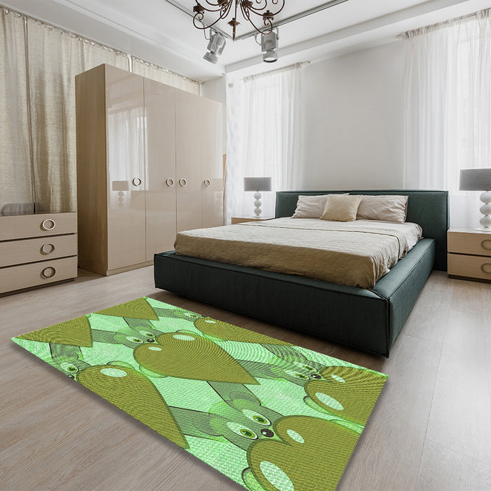Round Machine Washable Transitional Green Rug in a Office, wshpat3107grn