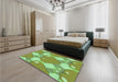 Patterned Green Rug in a Bedroom, pat3107grn