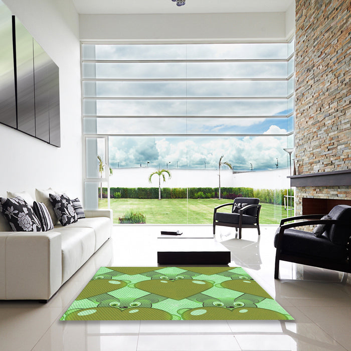 Square Patterned Green Rug in a Living Room, pat3107grn