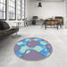 Round Patterned Diamond Blue Rug in a Office, pat3107lblu