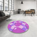 Round Patterned Violet Purple Rug in a Office, pat3107pur