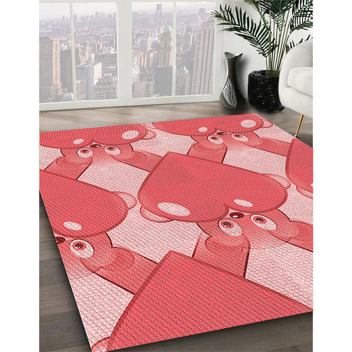 Machine Washable Transitional Light Coral Pink Rug in a Family Room, wshpat3107rd