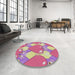 Round Machine Washable Transitional Pink Rug in a Office, wshpat3107