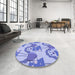 Round Patterned Blue Rug in a Office, pat3108blu