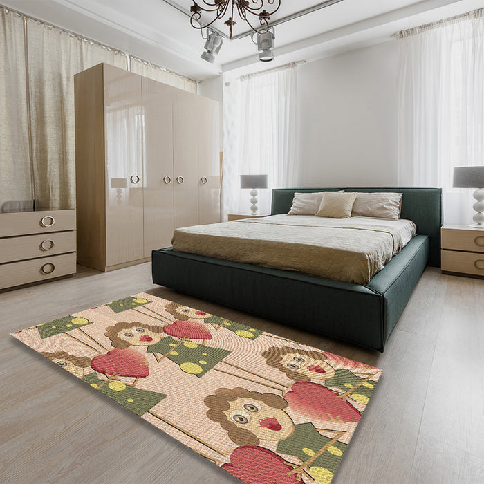 Patterned Light Brown Rug in a Bedroom, pat3108brn
