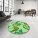 Round Patterned Dark Lime Green Rug in a Office, pat3108grn