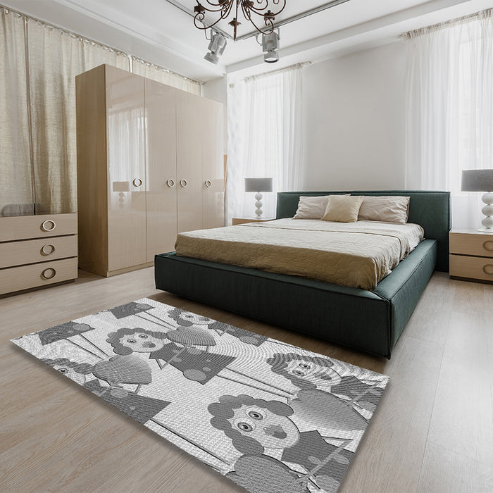 Round Machine Washable Transitional Gray Rug in a Office, wshpat3108gry