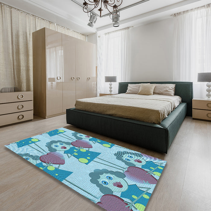 Patterned Glacial Blue Ice Blue Rug in a Bedroom, pat3108lblu