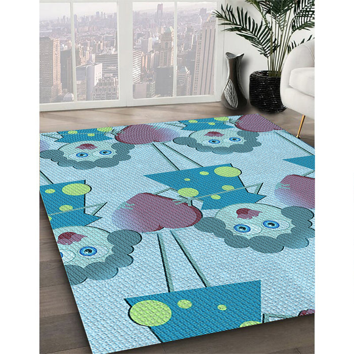 Machine Washable Transitional Glacial Blue Ice Blue Rug in a Family Room, wshpat3108lblu