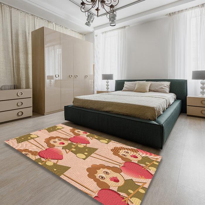 Patterned Red Rug in a Bedroom, pat3108org