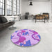 Round Patterned Mauve Purple Rug in a Office, pat3108pur