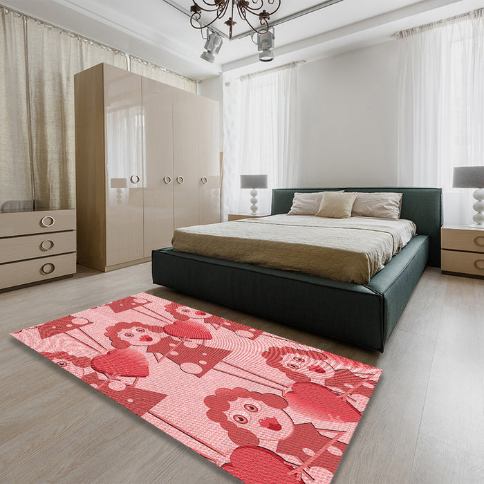 Patterned Pastel Pink Rug in a Bedroom, pat3108rd