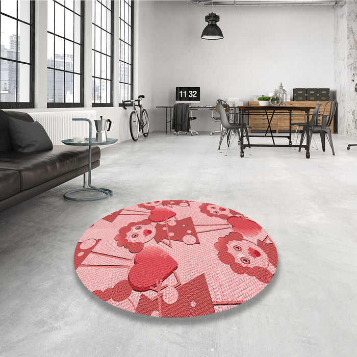Round Patterned Pastel Pink Rug in a Office, pat3108rd