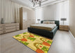 Patterned Bright Gold Yellow Rug in a Bedroom, pat3108yw