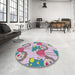 Round Patterned Mauve Taupe Purple Novelty Rug in a Office, pat3108