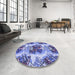 Round Patterned Deep Periwinkle Purple Rug in a Office, pat3109blu