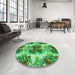 Round Patterned Green Rug in a Office, pat3109grn