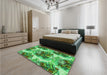 Patterned Green Rug in a Bedroom, pat3109grn