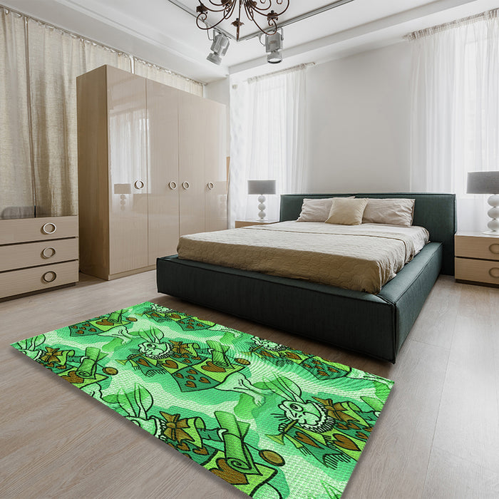 Patterned Green Rug in a Bedroom, pat3109grn