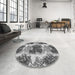 Round Patterned Silver Gray Rug in a Office, pat3109gry