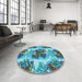 Round Patterned Greenish Blue Green Rug in a Office, pat3109lblu