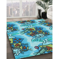 Patterned Greenish Blue Green Rug, pat3109lblu