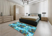 Patterned Greenish Blue Green Rug in a Bedroom, pat3109lblu