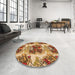 Round Patterned Yellow Orange Rug in a Office, pat3109org