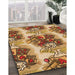 Patterned Yellow Orange Rug in Family Room, pat3109org