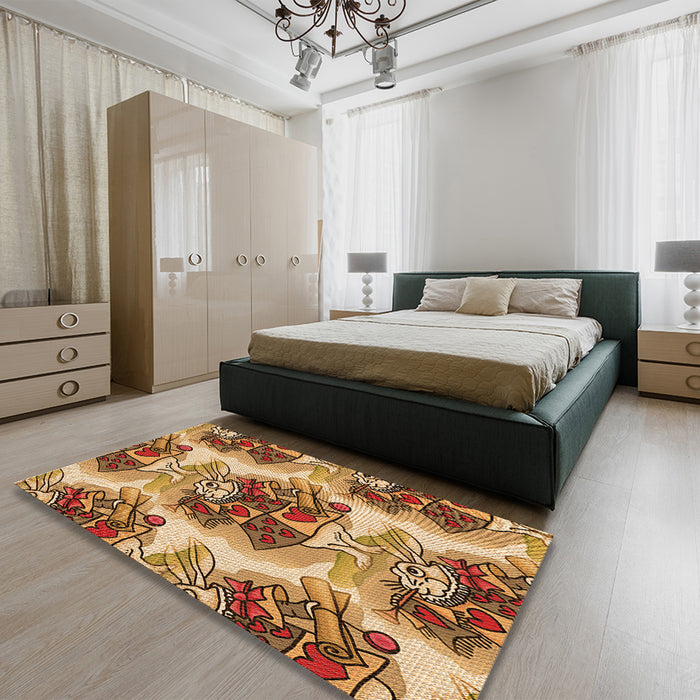 Patterned Yellow Orange Rug in a Bedroom, pat3109org