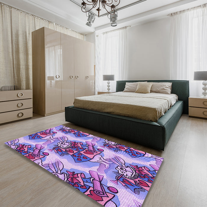 Patterned Bright Lilac Purple Rug in a Bedroom, pat3109pur