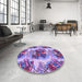 Round Patterned Bright Lilac Purple Rug in a Office, pat3109pur