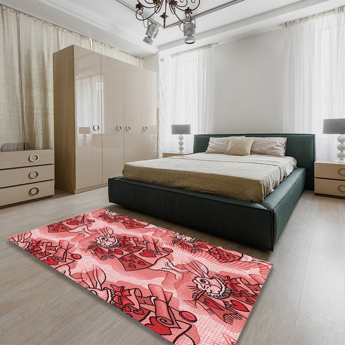 Patterned Light Coral Pink Rug in a Bedroom, pat3109rd
