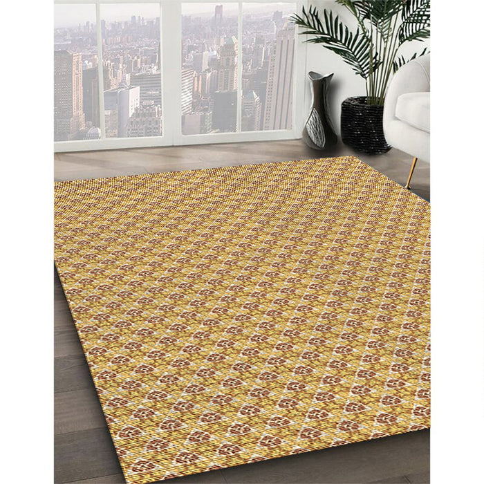 Patterned Chrome Gold Yellow Rug in Family Room, pat311brn