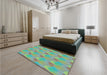 Patterned Khaki Green Rug in a Bedroom, pat3110lblu