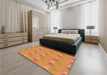 Patterned Orange Red Orange Rug in a Bedroom, pat3110org