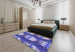 Patterned Purple Mimosa Purple Rug in a Bedroom, pat3111blu