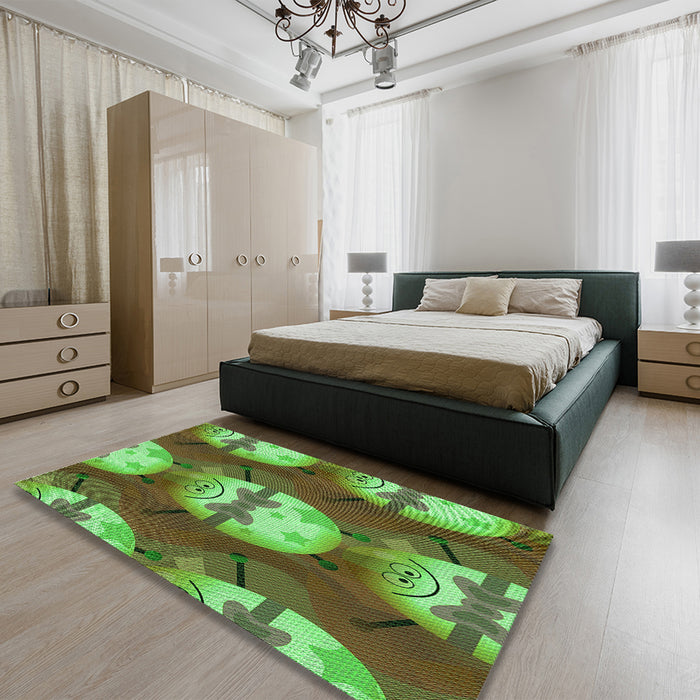 Patterned Green Rug in a Bedroom, pat3111grn