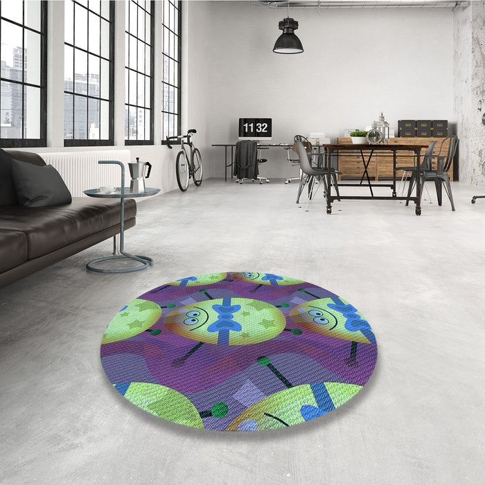 Round Patterned Purple Rug in a Office, pat3111lblu