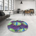 Round Patterned Purple Rug in a Office, pat3111lblu