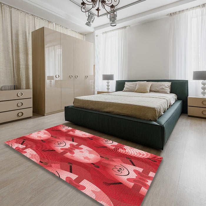 Round Machine Washable Transitional Red Rug in a Office, wshpat3111rd