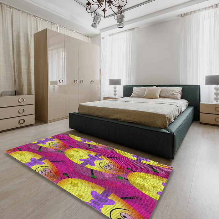 Patterned Violet Red Pink Modern Rug in a Bedroom, pat3111