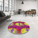 Round Machine Washable Transitional Medium Violet Red Pink Rug in a Office, wshpat3111