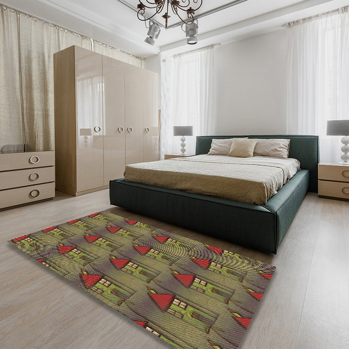 Patterned Hazel Green Rug in a Bedroom, pat3112brn