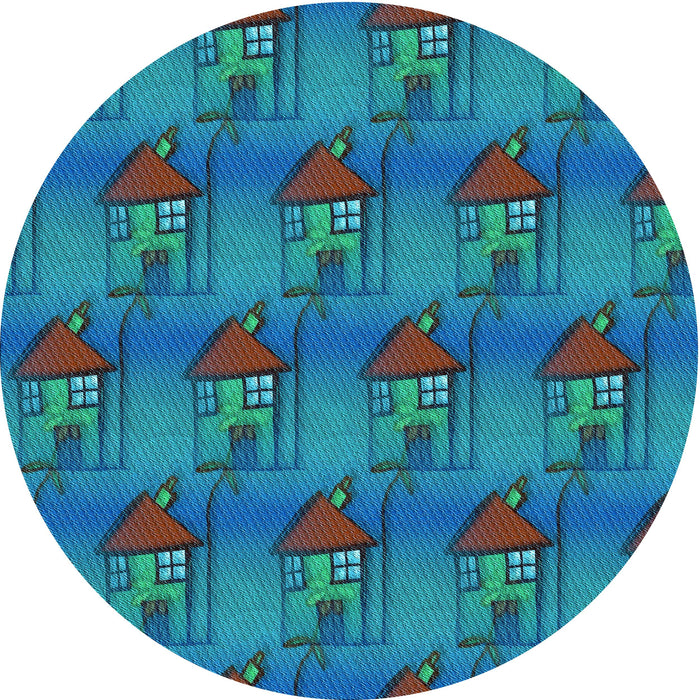 Square Patterned Dark Turquoise Green Rug, pat3112lblu