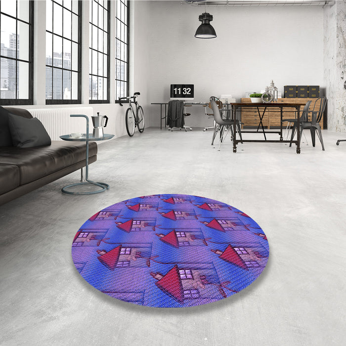 Round Patterned Amethyst Purple Rug in a Office, pat3112pur