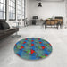 Round Machine Washable Transitional Seafoam Green Rug in a Office, wshpat3112